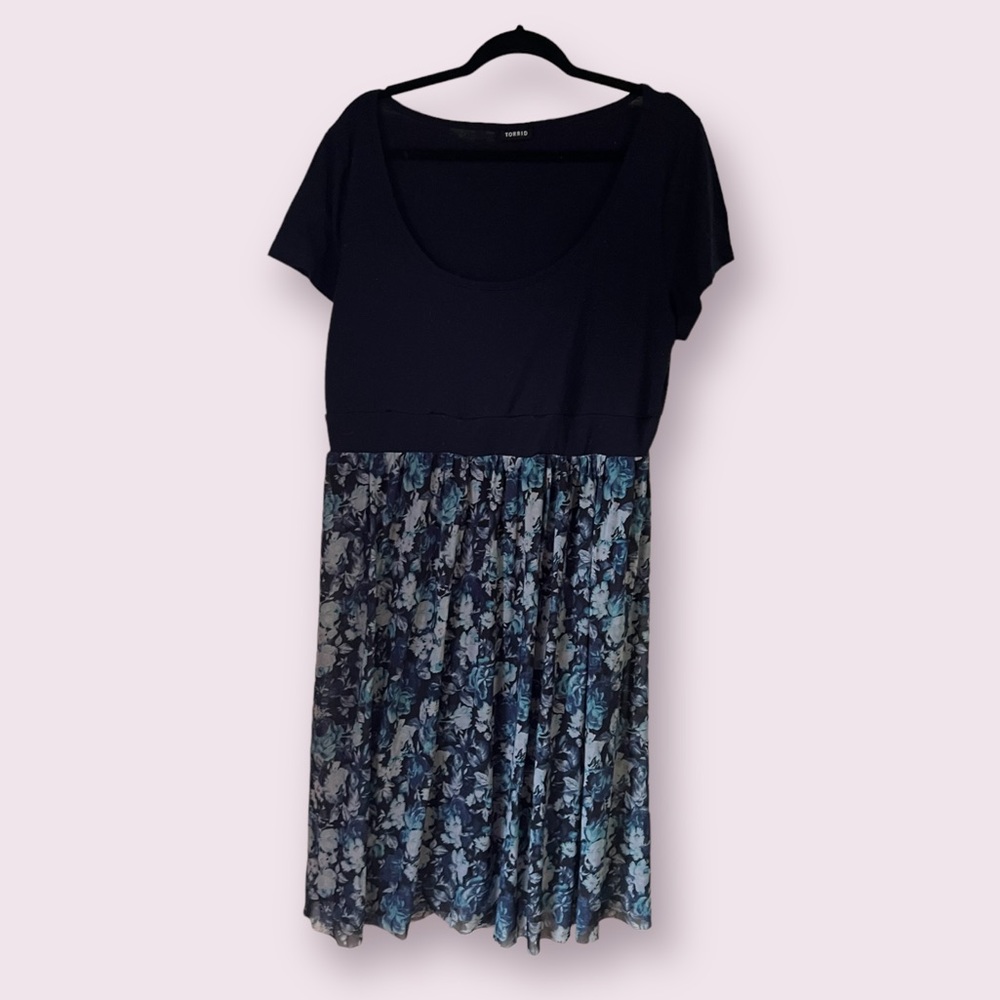 Blue Cap Sleeve Floral Dress